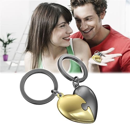 Metalmorphose - Porte-clés - alliage de zinc - cœur de puzzle - or brillant, chrome brillant