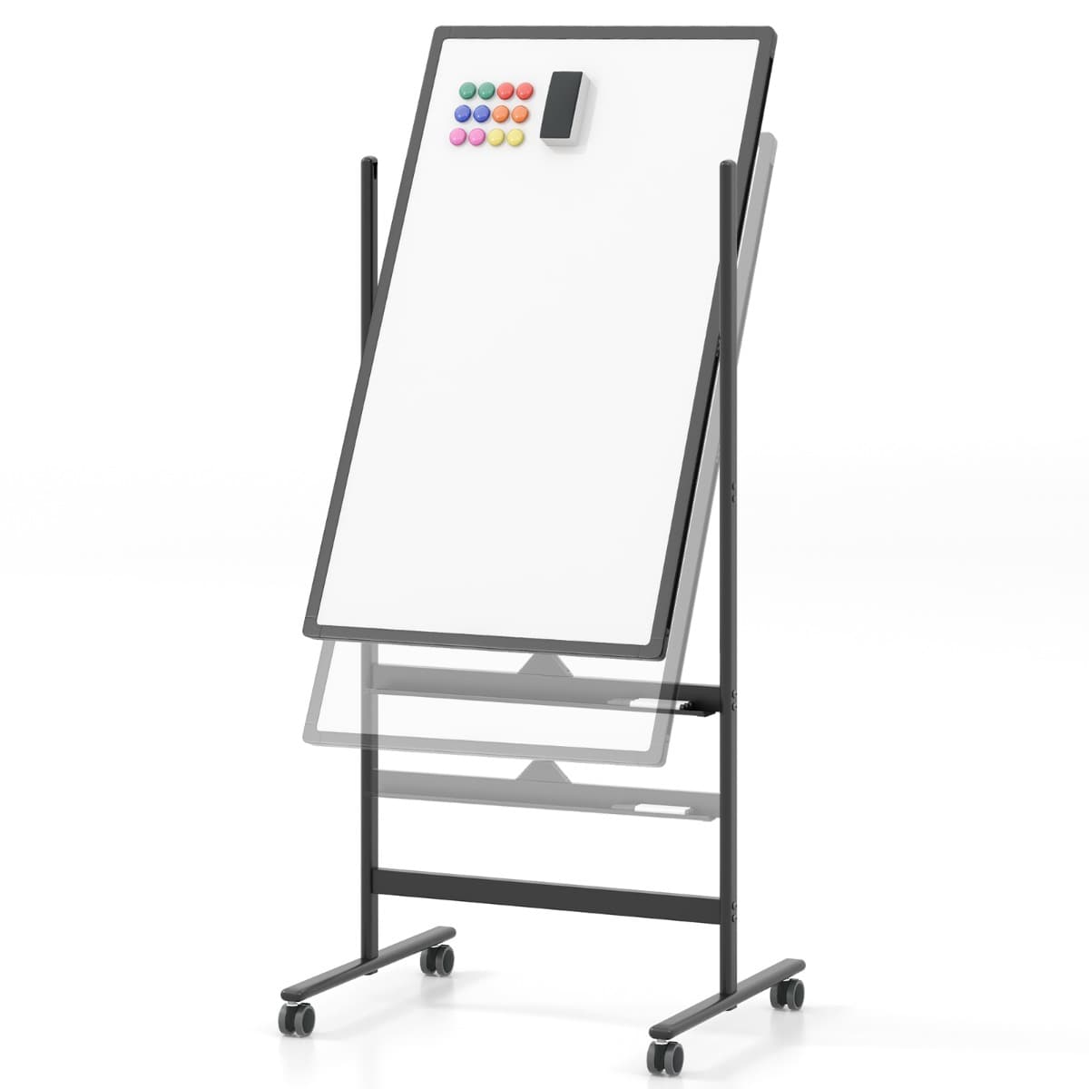 Tableau Blanc Mobile Magnétique Double Face Tableau Réversible Effaçable à Sec Hauteur Réglable sur