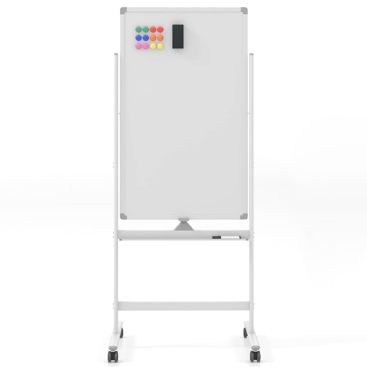 Tableau Blanc Mobile Magnétique Double Face Tableau Réversible Effaçable à Sec Hauteur Réglable sur